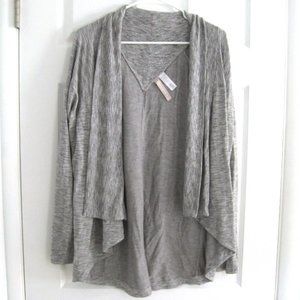 Athleta Nirvana Wear Two Ways Wrap L Open Front Asymmetrical Drape Grey Cardigan